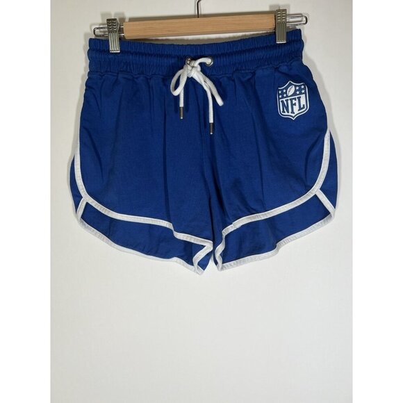 WEAR by Erin Andrews blue white hem gym retro shorts NFL sz M Swifties festival - Picture 1 of 9